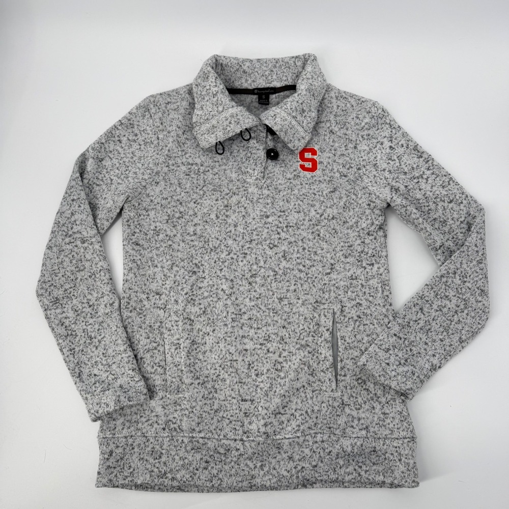 Champion Elite Syracuse Women Small Marled Sweater Fleece Sweatshirt Gray Pouch